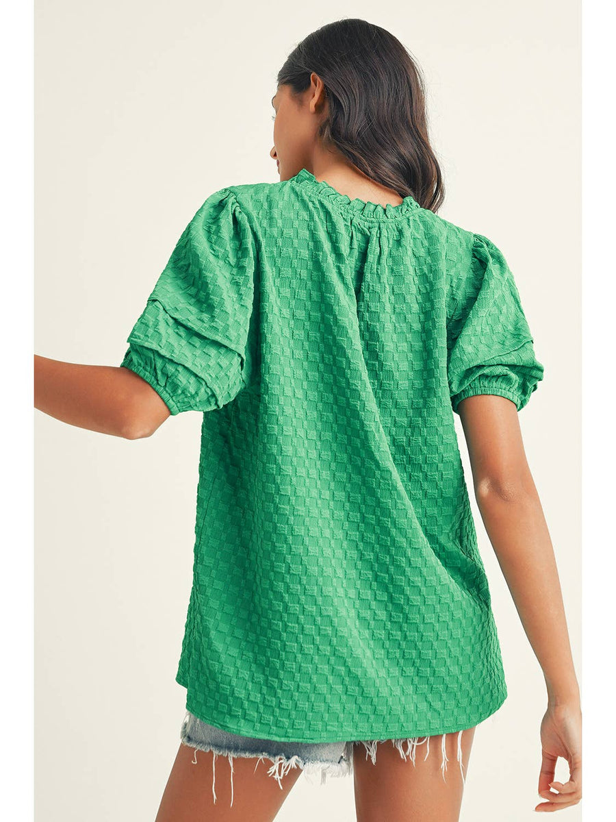 Green Puff Short Sleeve Top