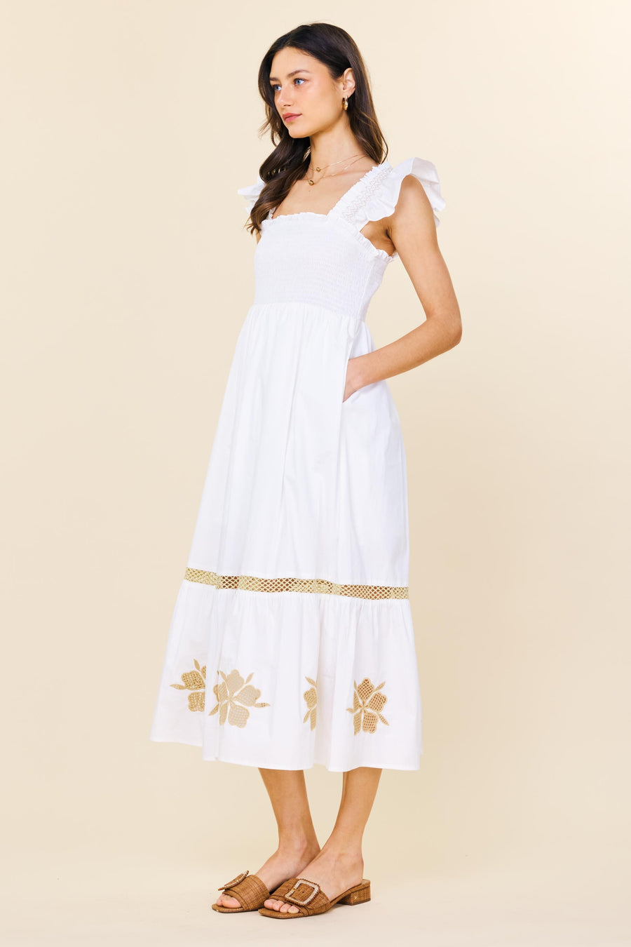 White Mesh Detail Dress