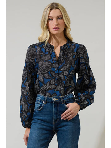 Dark Floral Split Neck