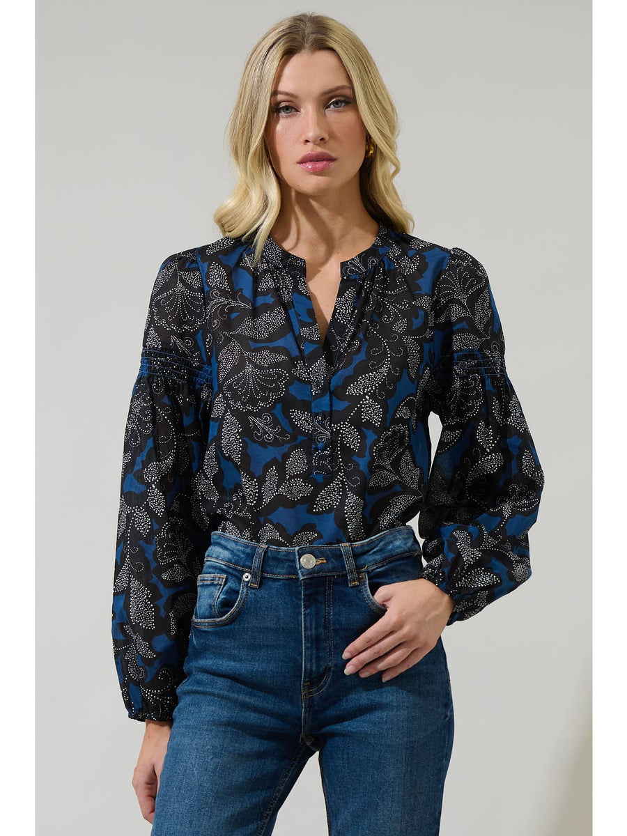 Dark Floral Split Neck