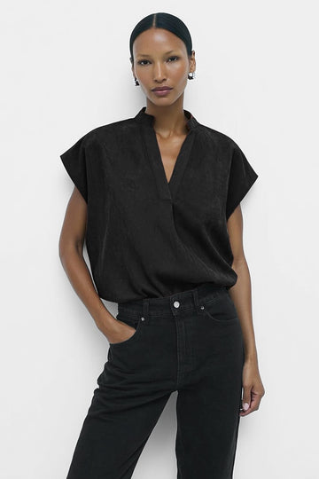 Black Matte Drop Shoulder Top
