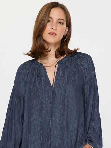 Navy Front Tie Blouse