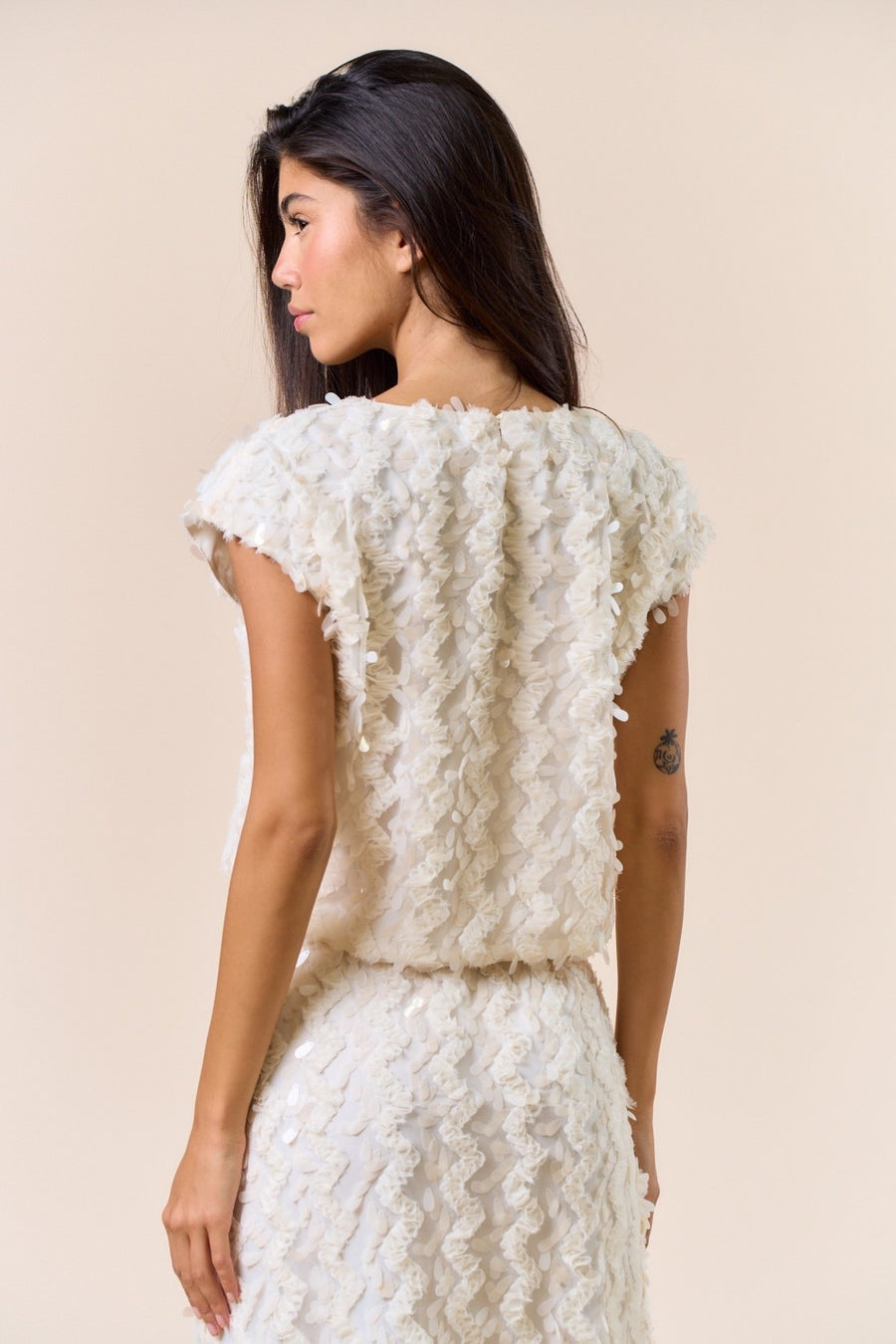 Cream Sequin Crop Top