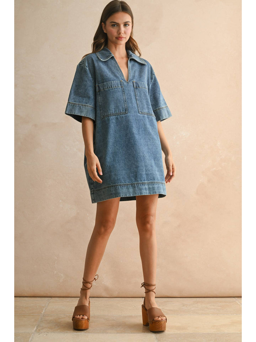 Denim V-Neck Dress