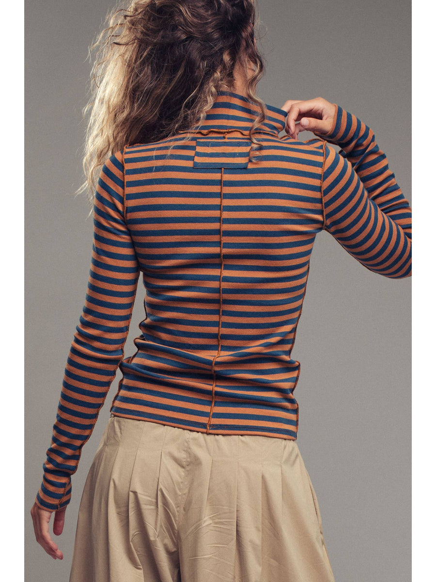 Teal/Brown Stripe Turtleneck