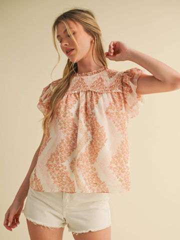 Floral Ruffle Trim Top