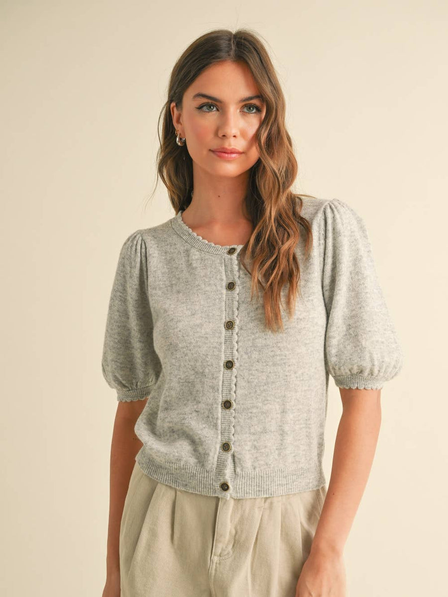 Grey Short Sleeve Cardigan