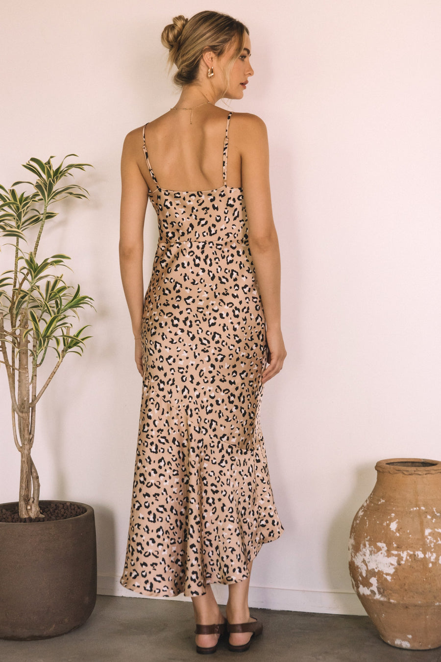 Leopard Satin Midi Dress