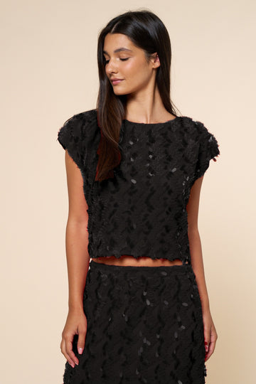 Black Sequin Crop Top