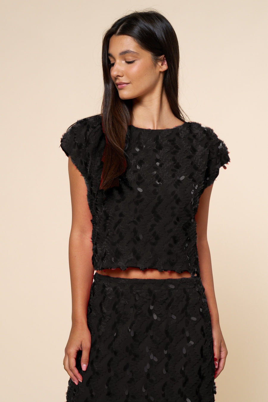 Black Sequin Crop Top