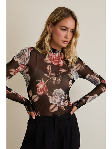 Black/Floral Sheer Long Sleeve