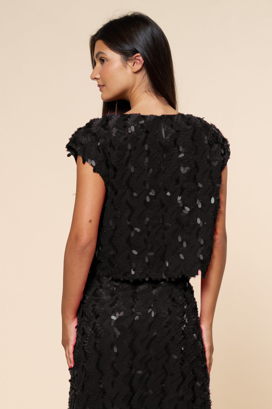 Black Sequin Crop Top