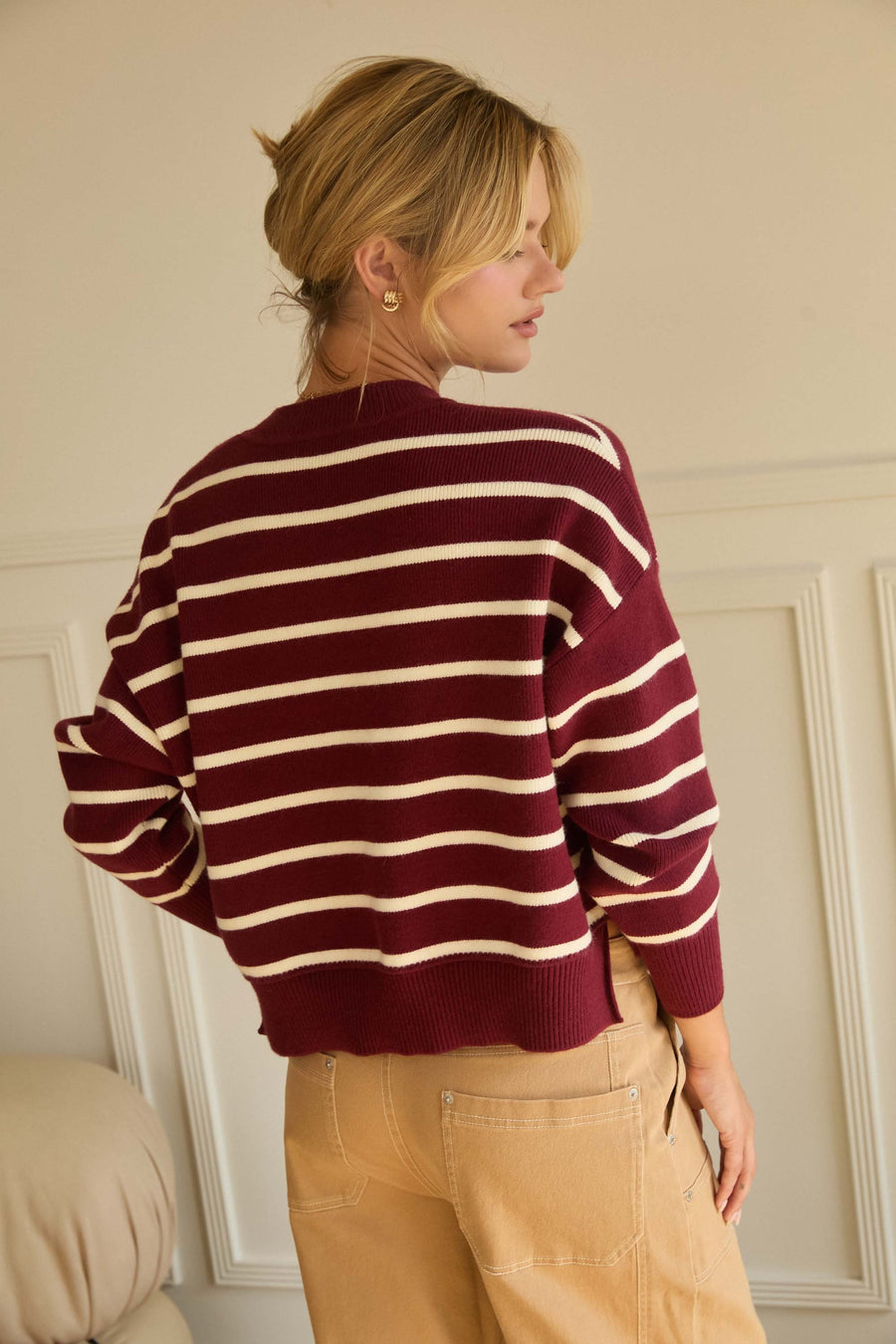 Burgundy/White Stripe Top