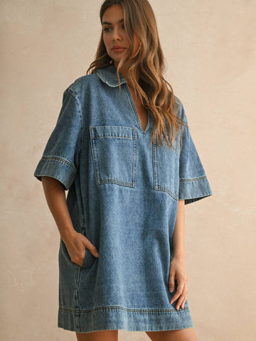 Denim V-Neck Dress