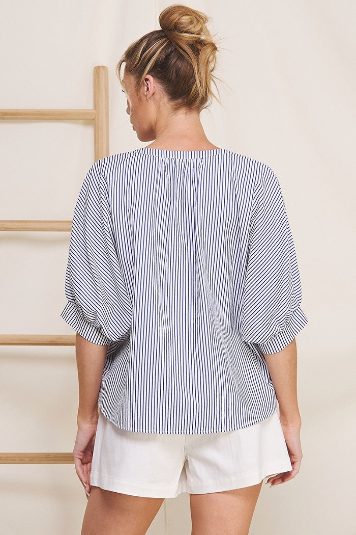 Navy Pinstripe Blouse