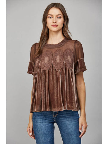 Brown Lace Babydoll Top