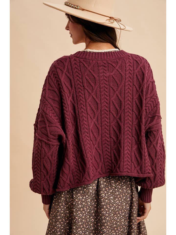 Burgundy Cable Knit Pullover
