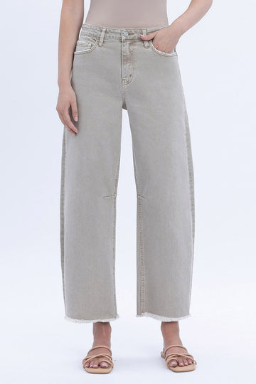 Grey Frayed Barrel Jeans