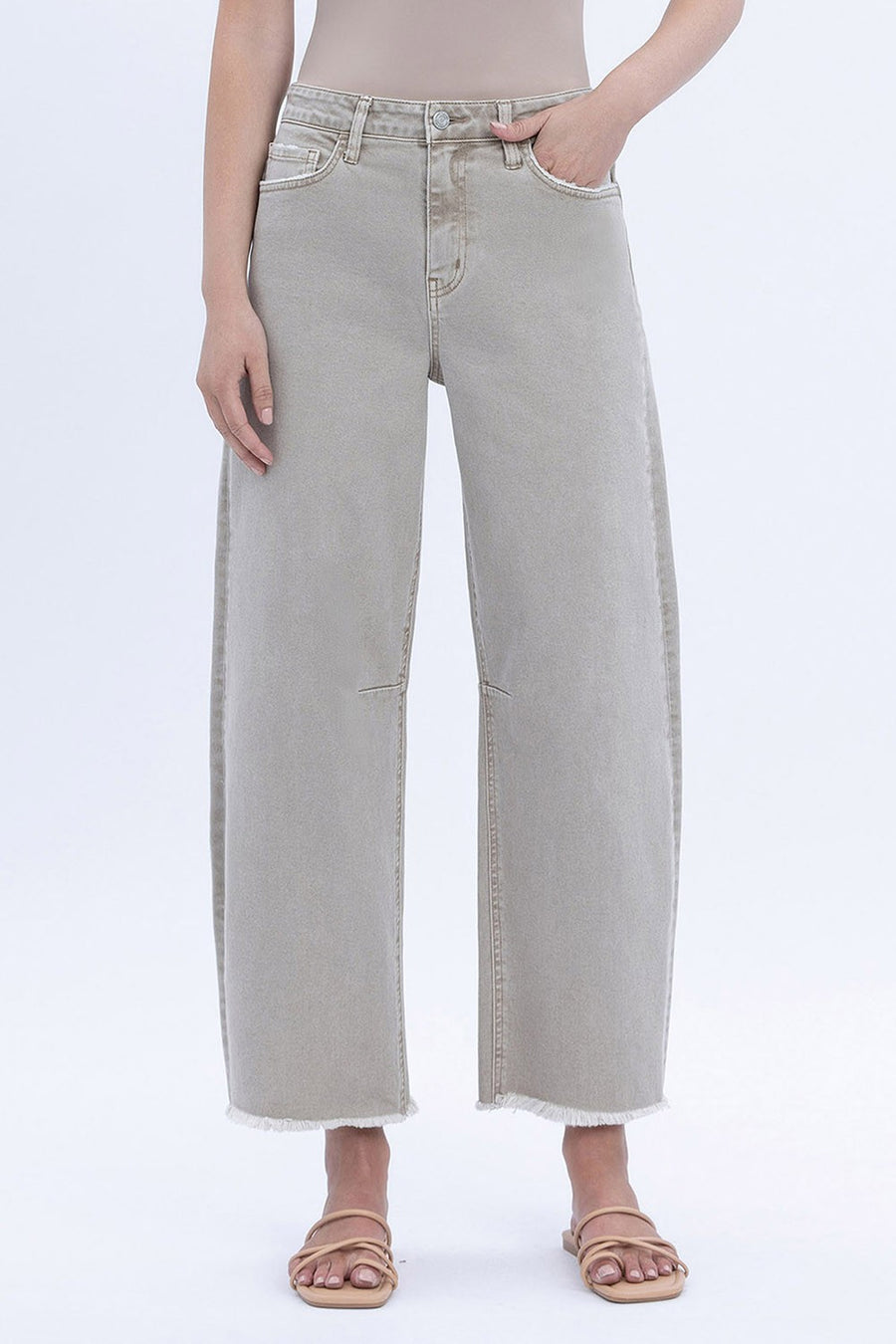 Grey Frayed Barrel Jeans