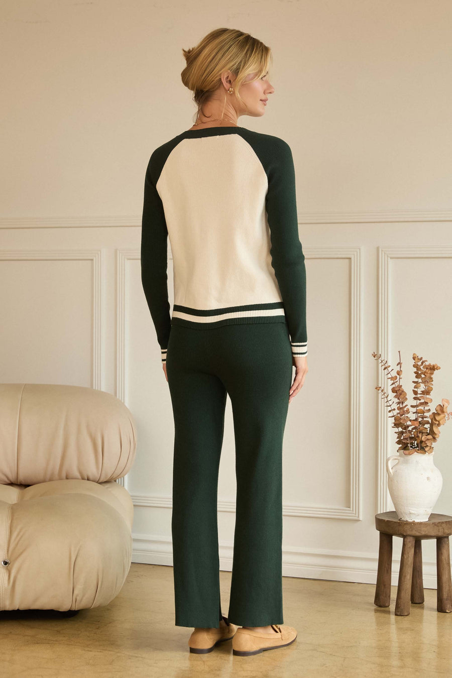 Green/Cream Ribbed Sweater