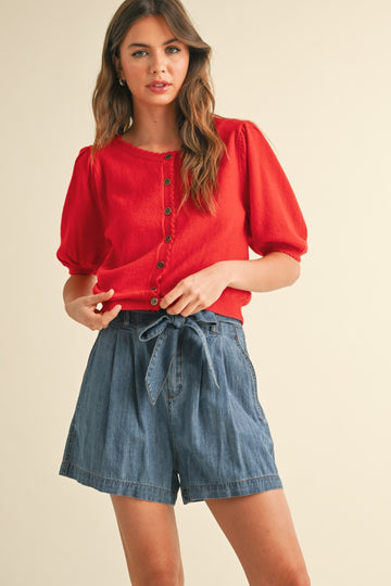 Red Short Sleeve Cardigan