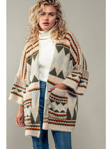 Textured open cardigan