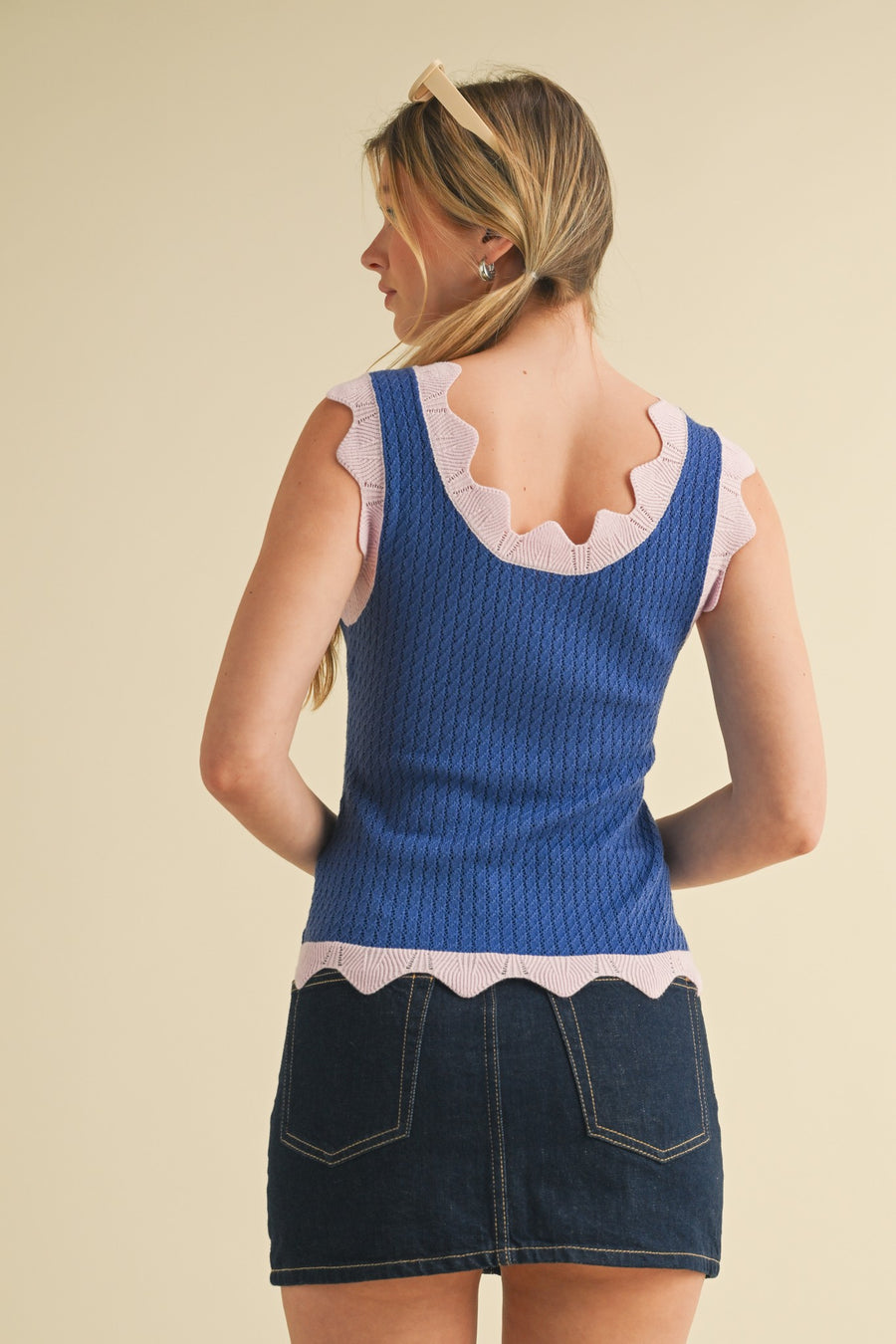 Blue Scalloped Tank Top