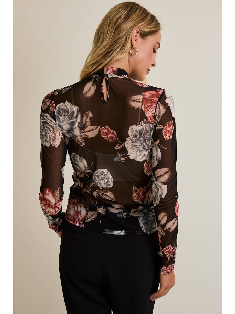 Black/Floral Sheer Long Sleeve