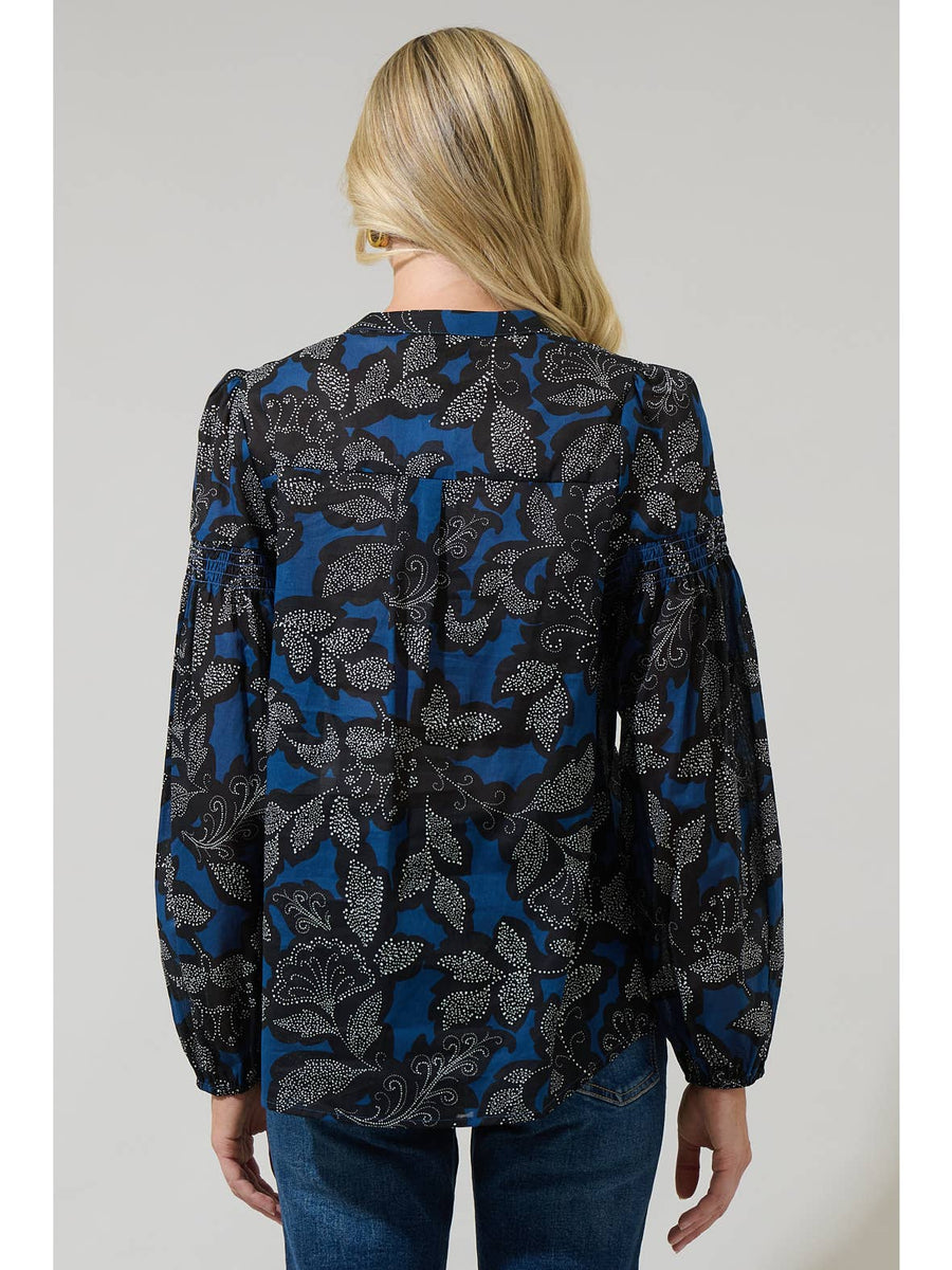 Dark Floral Split Neck