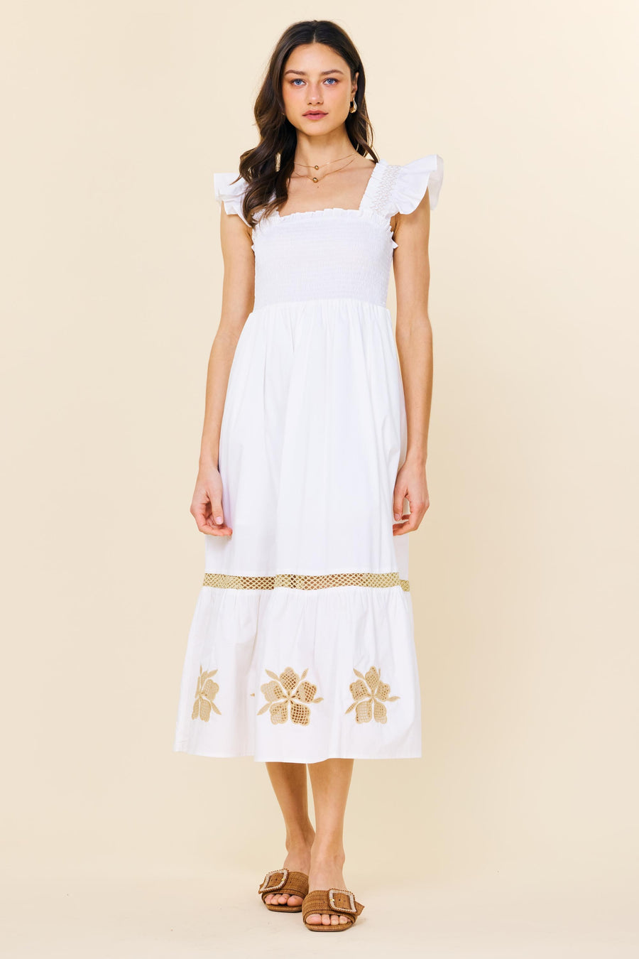 White Mesh Detail Dress