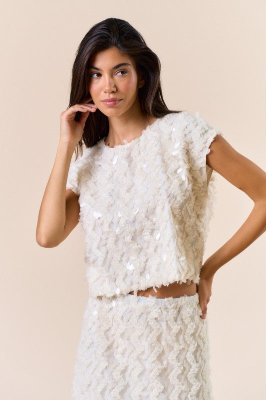 Cream Sequin Crop Top