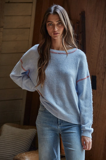 Blue/Red Stitch Sweater