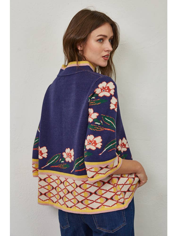 Multi-Pattern Mock Neck Sweater