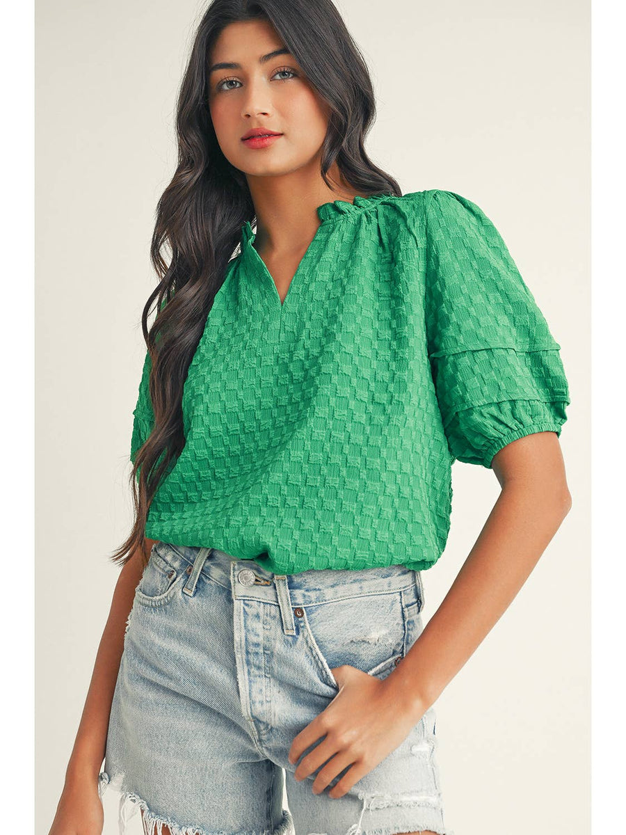 Green Puff Short Sleeve Top