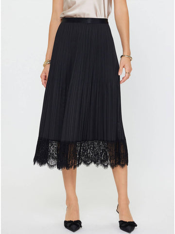 Black Pleated/Lace Midi Skirt
