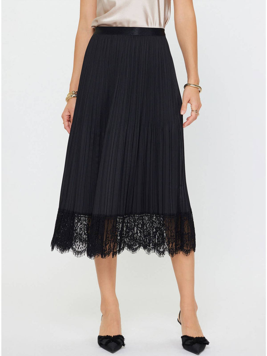 Black Pleated/Lace Midi Skirt