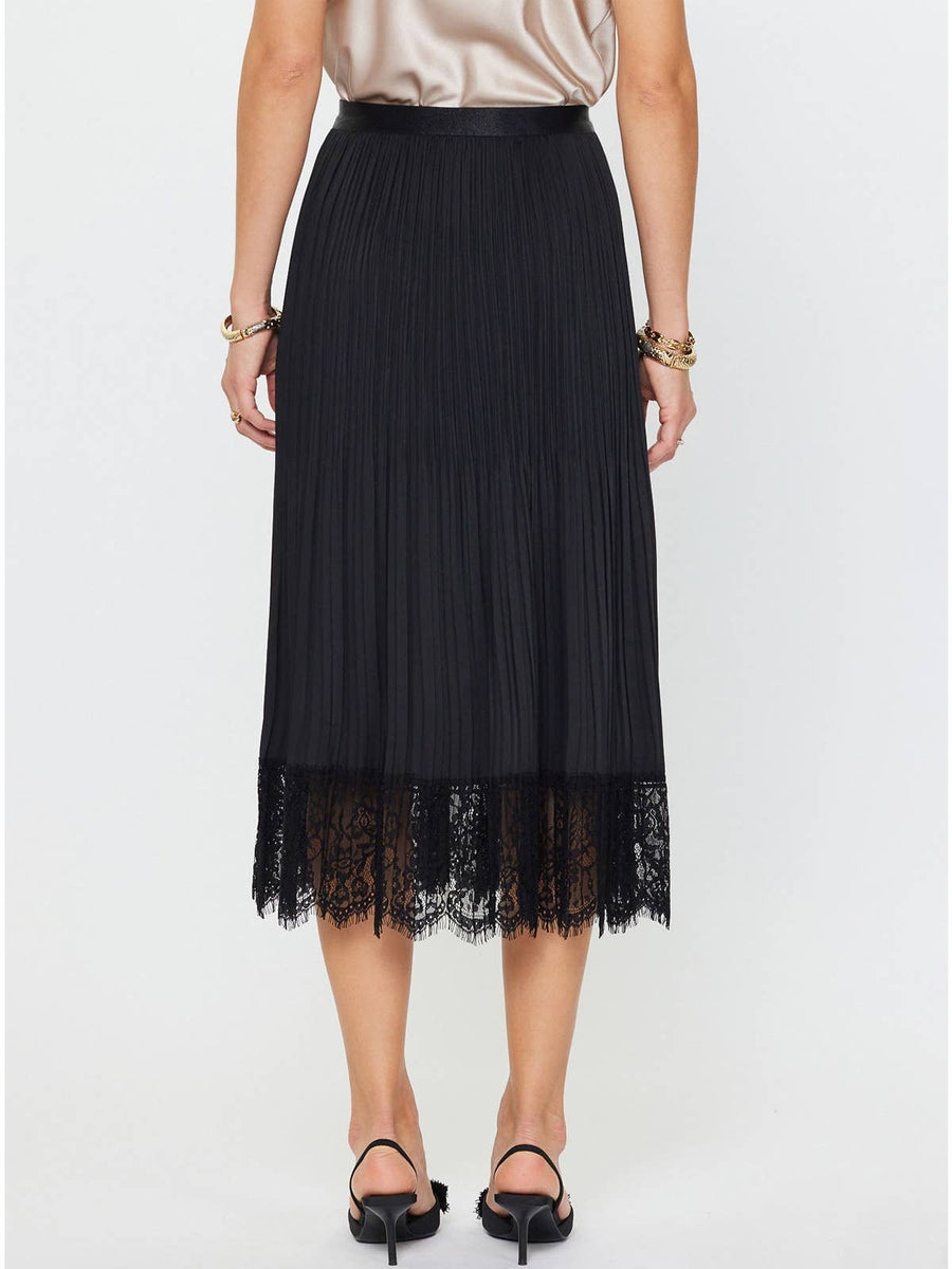 Black Pleated/Lace Midi Skirt