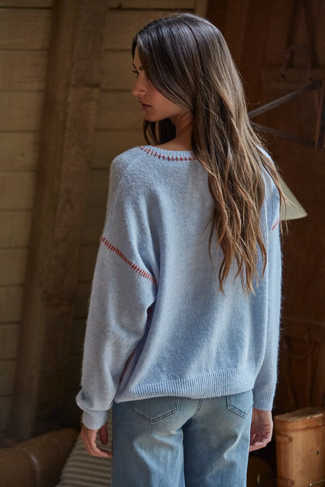 Blue/Red Stitch Sweater