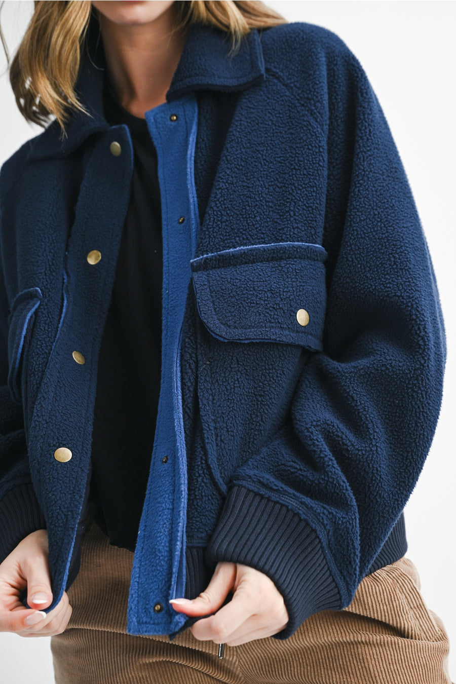 Navy Fleece Button-up