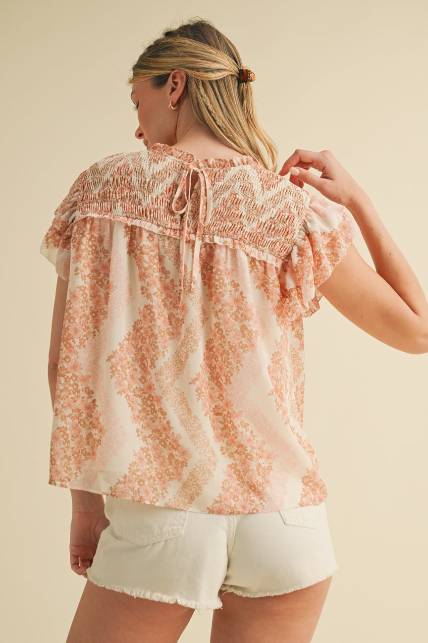 Floral Ruffle Trim Top