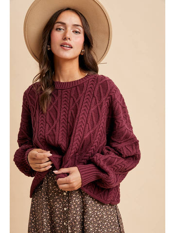 Burgundy Cable Knit Pullover