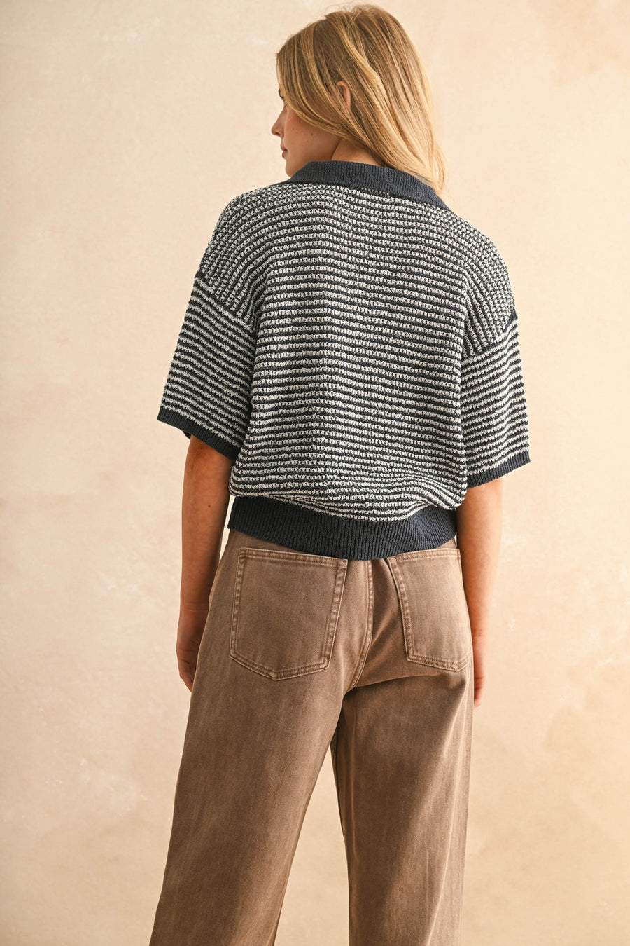 Striped Collared Knit Top