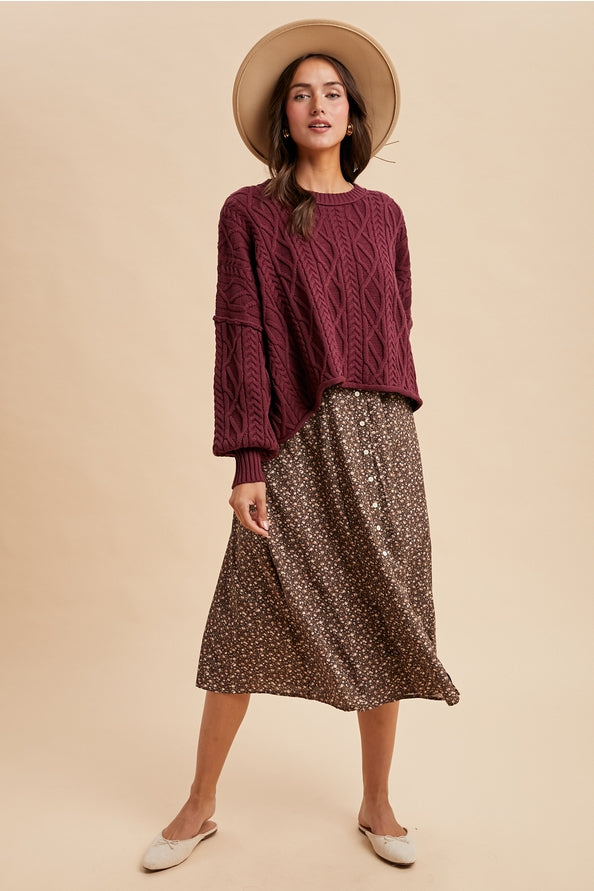Burgundy Cable Knit Pullover