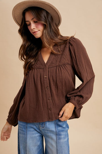 brown embroidered top