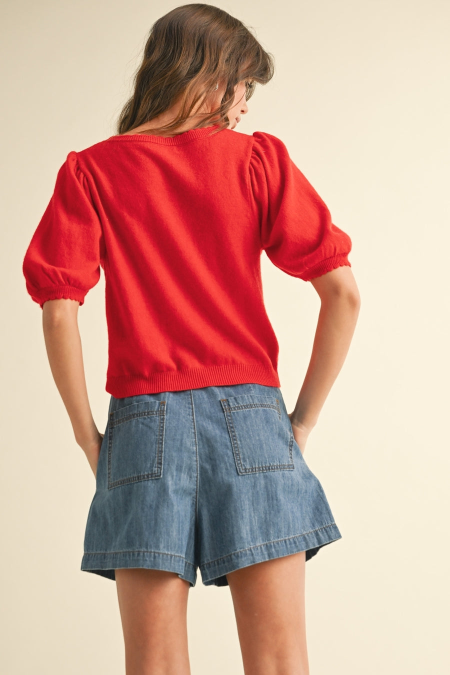 Red Short Sleeve Cardigan