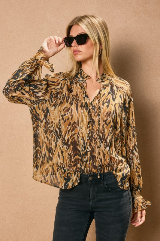 mocha print blouse
