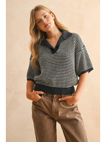 Striped Collared Knit Top